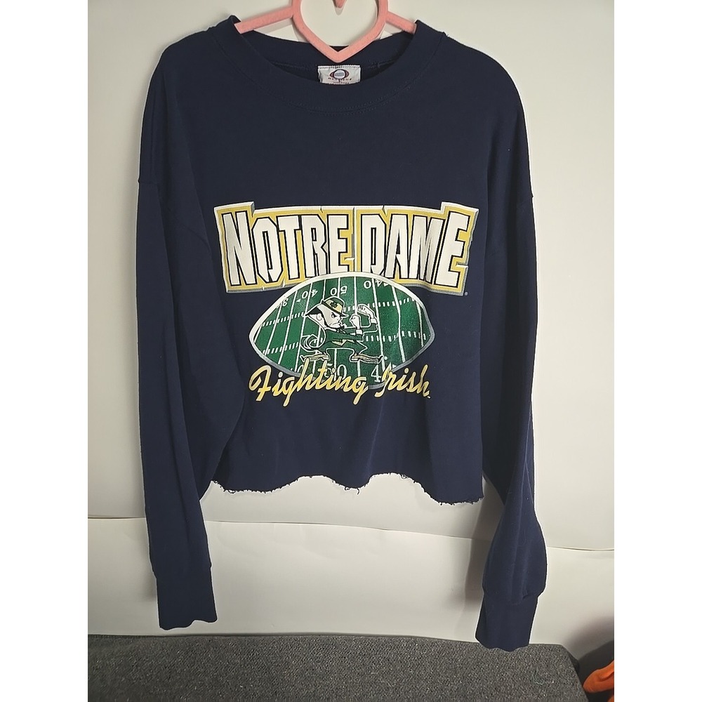 Vintage 90s Crop top Notre Dame Fighting Irish Sweatshirt Crew Neck Cropped Lg